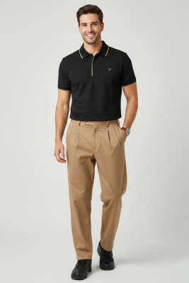 Polo Gizli Fermuarlı Erkek T-shirt Siyah - Erkek T-shirt