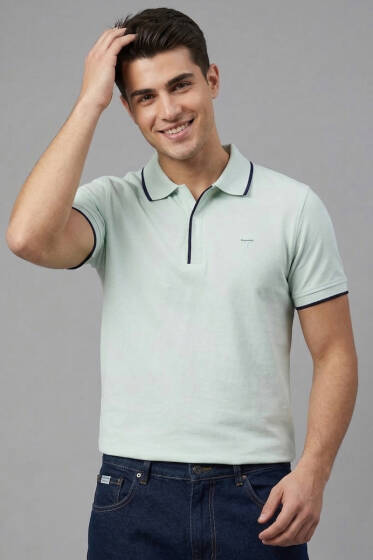Polo Gizli Fermuarlı Erkek T-shirt Su Yeşili - Erkek T-shirt