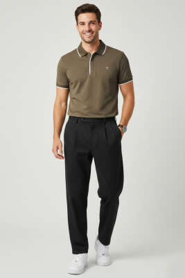 Polo Gizli Fermuarlı Erkek T-shirt Vizon - Erkek T-shirt