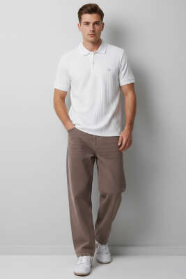 Polo Yaka Arma Detaylı Erkek T-shirt Beyaz - Erkek T-shirt