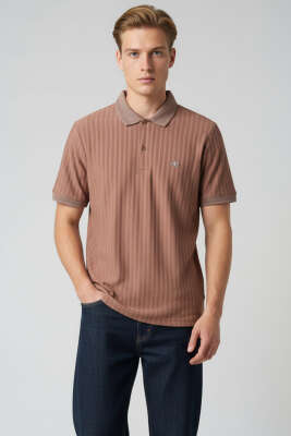 Polo Yaka Arma Detaylı Erkek T-shirt Kahve 