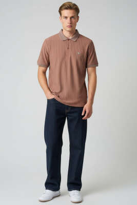 Polo Yaka Arma Detaylı Erkek T-shirt Kahve - Erkek T-shirt