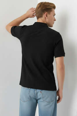 Polo Yaka Arma Detaylı Erkek T-shirt Siyah - Siyah Polo Yaka Tişört
