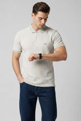Polo Yaka Arma Detaylı Erkek T-shirt Taş 