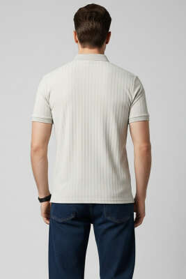 Polo Yaka Arma Detaylı Erkek T-shirt Taş - Erkek Polo Yaka Tişört