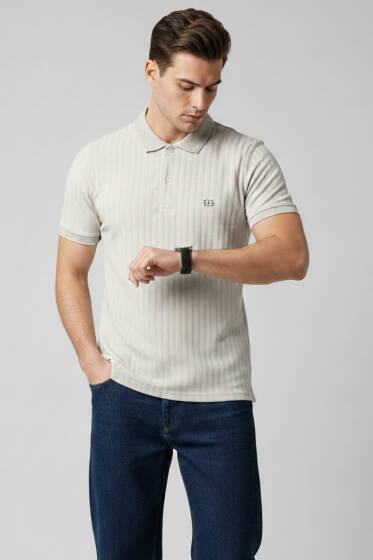 Polo Yaka Arma Detaylı Erkek T-shirt Taş - Erkek T-shirt