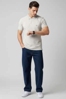 Polo Yaka Arma Detaylı Erkek T-shirt Taş - Erkek T-shirt