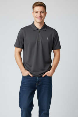 Polo Yaka Armalı Erkek T-shirt Antrasit 