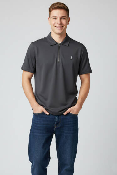 Polo Yaka Armalı Erkek T-shirt Antrasit - Erkek T-shirt