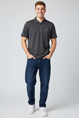 Polo Yaka Armalı Erkek T-shirt Antrasit - Erkek T-shirt