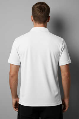 Polo Yaka Armalı Erkek T-shirt Beyaz - Erkek Beyaz Tişört