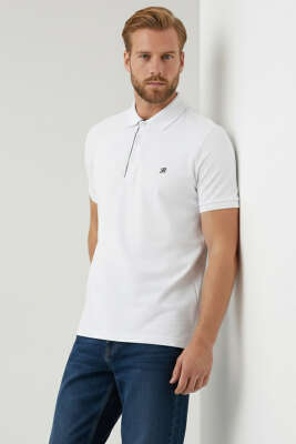 Polo Yaka Armalı Erkek T-shirt Beyaz 