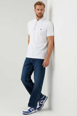 Polo Yaka Armalı Erkek T-shirt Beyaz - Erkek T-shirt