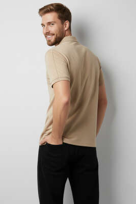 Polo Yaka Armalı Erkek T-shirt Camel - Erkek Polo Yaka Tişört