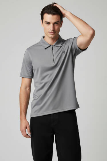 Polo Yaka Armalı Erkek T-shirt Füme - Erkek T-shirt