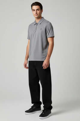 Polo Yaka Armalı Erkek T-shirt Füme - Erkek T-shirt