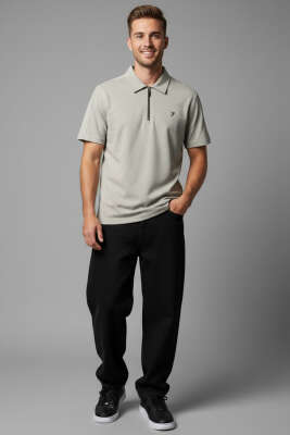 Polo Yaka Armalı Erkek T-shirt Gri 
