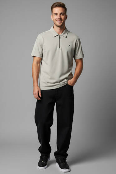 Polo Yaka Armalı Erkek T-shirt Gri - Erkek T-shirt