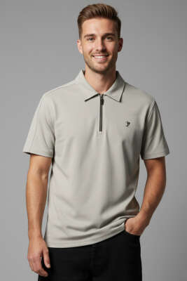 Polo Yaka Armalı Erkek T-shirt Gri - Erkek T-shirt