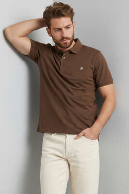 Polo Yaka Armalı Erkek T-shirt Kahve 