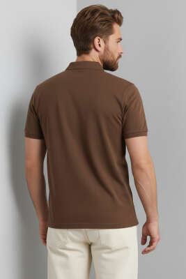 Polo Yaka Armalı Erkek T-shirt Kahve - Erkek Polo Yaka Tişört
