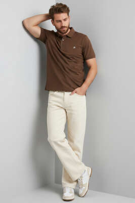 Polo Yaka Armalı Erkek T-shirt Kahve - Erkek T-shirt