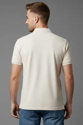 Polo Yaka Armalı Erkek T-shirt Krem - Erkek Polo Yaka Tişört