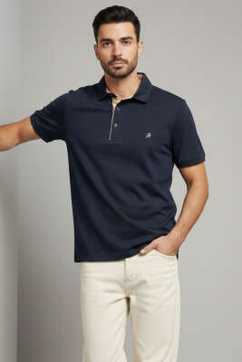 Polo Yaka Armalı Erkek T-shirt Lacivert - BESSE