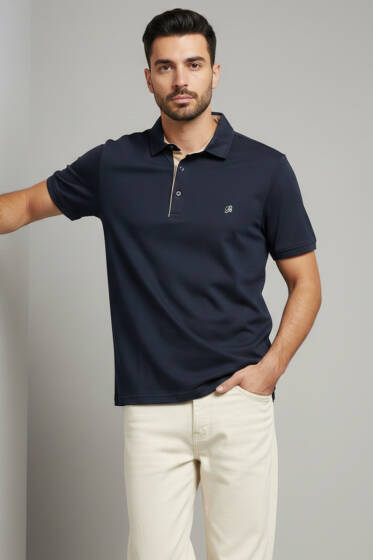 Polo Yaka Armalı Erkek T-shirt Lacivert - Erkek T-shirt