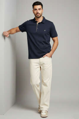 Polo Yaka Armalı Erkek T-shirt Lacivert - Erkek T-shirt