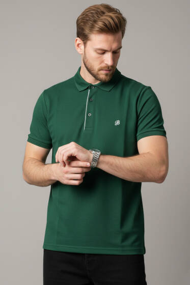 Polo Yaka Armalı Erkek T-shirt Nefti - Erkek T-shirt