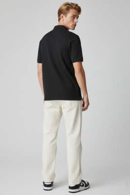 Polo Yaka Armalı Erkek T-shirt Siyah - Erkek T-shirt