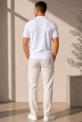 Polo Yaka Basic Fermuarlı T-shirt Beyaz - Erkek T-shirt