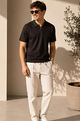 Polo Yaka Basic Fermuarlı T-shirt Kahve - Erkek T-shirt