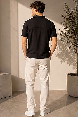 Polo Yaka Basic Fermuarlı T-shirt Kahve - Erkek T-shirt