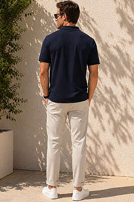 Polo Yaka Basic Fermuarlı T-shirt Lacivert - Erkek T-shirt