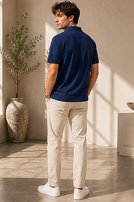 Polo Yaka Basic Fermuarlı T-shirt Parlement - Erkek T-shirt