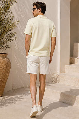 Polo Yaka Basic Fermuarlı T-shirt Sarı - Erkek T-shirt