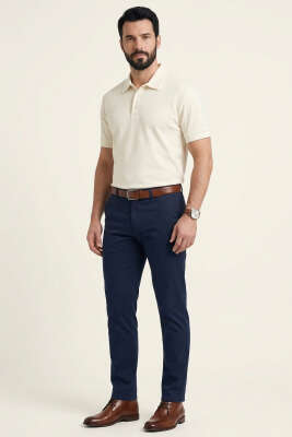 Polo Yaka Basic Tensel Erkek T-shirt Ekru - Erkek T-shirt