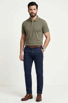 Polo Yaka Basic Tensel Erkek T-shirt Haki - Erkek T-shirt