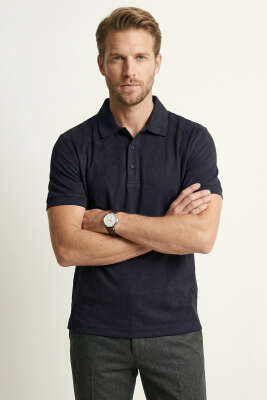 Polo Yaka Basic Tensel Erkek T-shirt Lacivert 