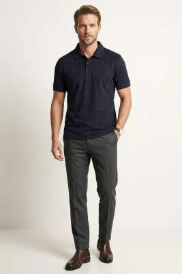 Polo Yaka Basic Tensel Erkek T-shirt Lacivert - Erkek T-shirt