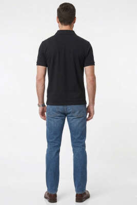 Polo Yaka Basic Tensel Erkek T-shirt Siyah - Erkek T-shirt