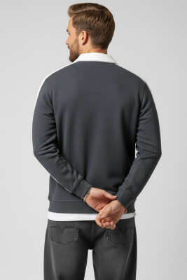 Polo Yaka Biyeli Erkek Sweatshirt Antrasit - Erkek Sweatshirt