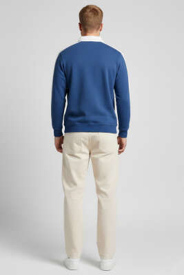 Polo Yaka Biyeli Erkek Sweatshirt Mavi - Erkek Sweatshirt