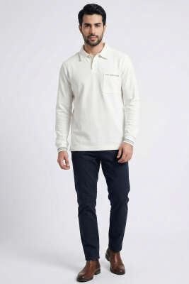 Polo Yaka Cepli Erkek Sweatshirt Beyaz - Erkek Sweatshirt