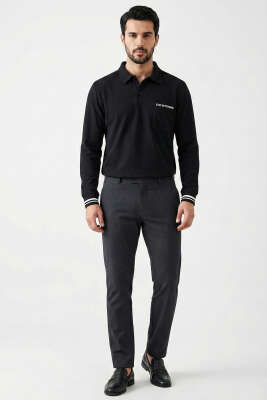 Polo Yaka Cepli Erkek Sweatshirt Siyah - Erkek Sweatshirt