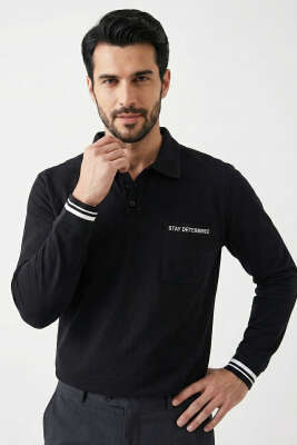 Polo Yaka Cepli Erkek Sweatshirt Siyah - Erkek Sweatshirt