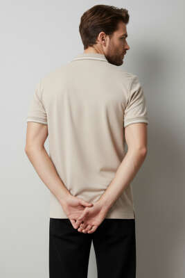 Polo Yaka Çıtçıtlı Erkek T-shirt Bej - Erkek Polo Yaka Tişört