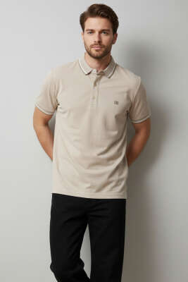 Polo Yaka Çıtçıtlı Erkek T-shirt Bej - BESSE